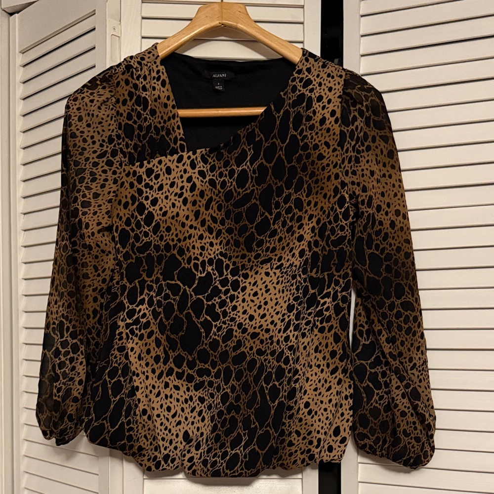 Alfani Black and Brown Animal Print Blouse